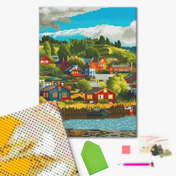 Алмазная мозаика "Деревня у озера" RDBS7013, 30х40 см