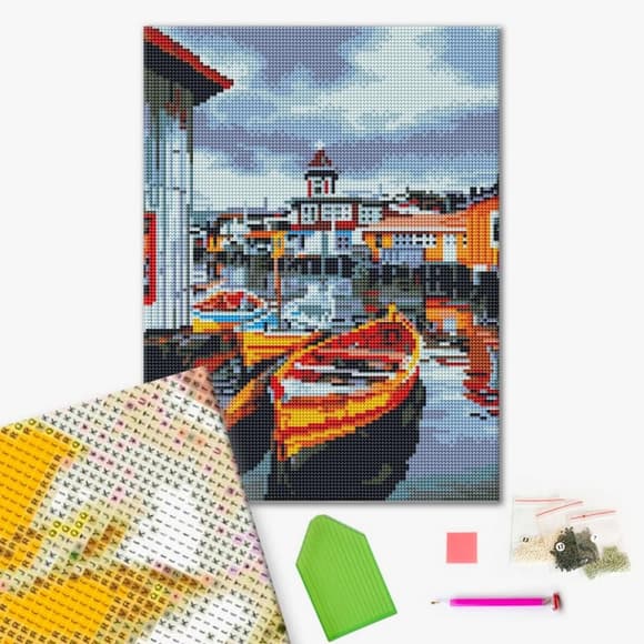 Алмазная мозаика "Лодка у городка" RDBS7014, 30х40 см