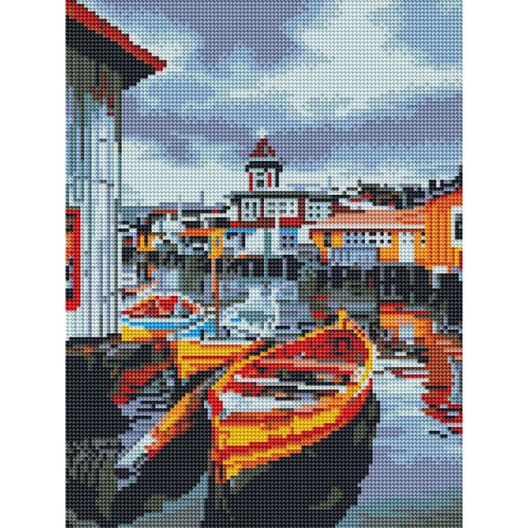 Алмазная мозаика "Лодка у городка" RDBS7014, 30х40 см