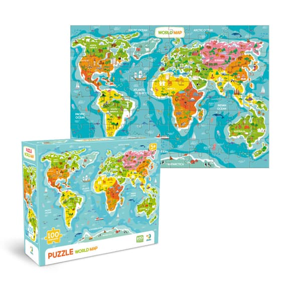 Пазлы классические "Карта мира" 300704, 100 элементов