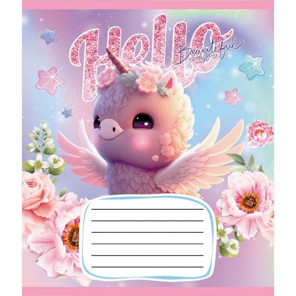 Зошит учнівський "Єдинороги" 012-510065C-2 в косу лінію, 12 аркушів 