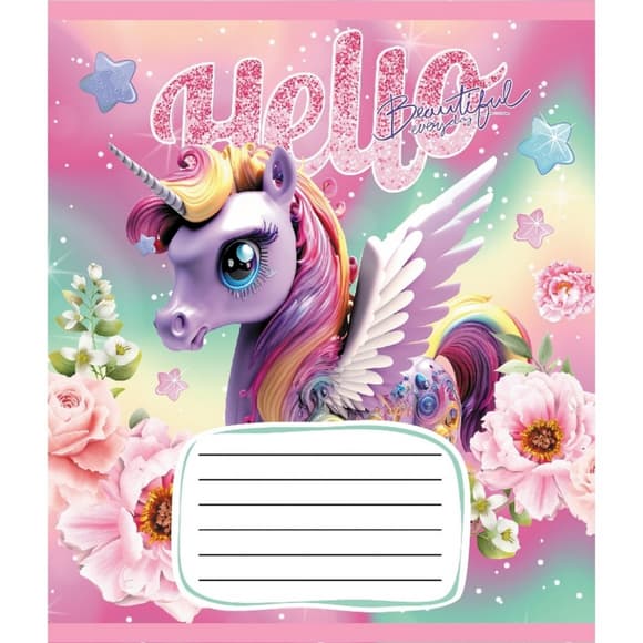 Зошит учнівський "Єдинороги" 012-510065C-3 в косу лінію, 12 аркушів 