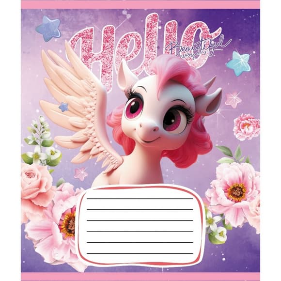 Тетрадь ученическая "Единороги" 012-510065C-4 в косую линию, 12 листов 