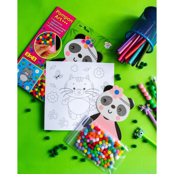 Набір для творчості Панда Pompon Art 10100691, 100 помпонів та розмальовка