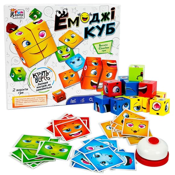 Карточная игра "Эмоджи куб" 68831, 48 карточек, звонок, кубики