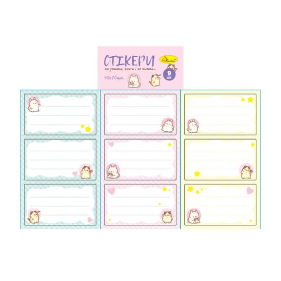 Набор стикеров для тетрадей и книг НС-15-6, 9 штук 70х40 мм