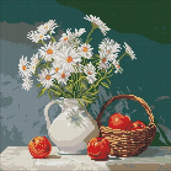 Алмазная мозаика "Букет ромашек с яблоками" ©art_selena_ua AMO8339, 40х40 см