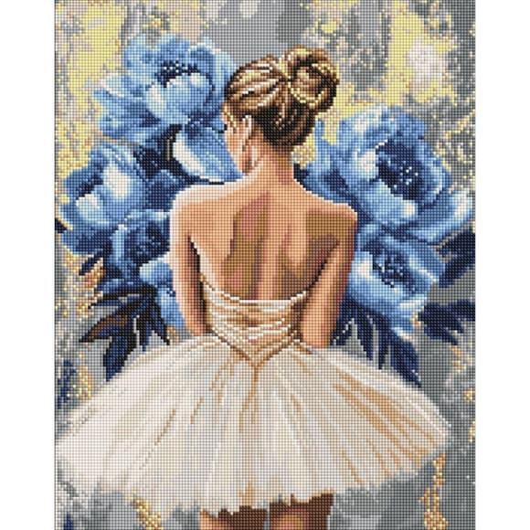 Алмазна мозаїка "Балерина з блакитними півоніями" ©art_selena_ua AMO8350, 40х50 см 