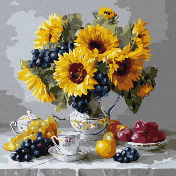 Картина по номерам "Подсолнухи с виноградом" ©art_selena_ua KHO3329, 40x40 см 