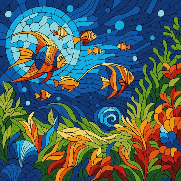 Картина по номерам "Витраж. Морской мир" ©art_selena_ua KHO5171, 30x30 см