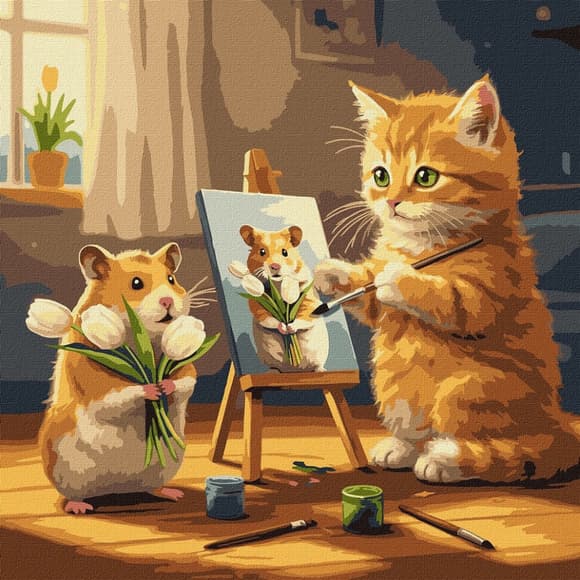 Картина за номерами "Кіт художник" ©art_selena_ua KHO6758, 40х40 см 