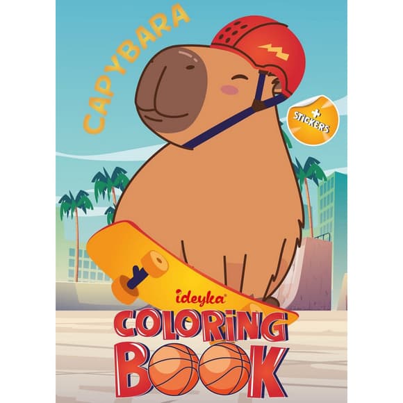 Детская раскраска со стикерами "Капибара и спорт" CB23, 16 страниц