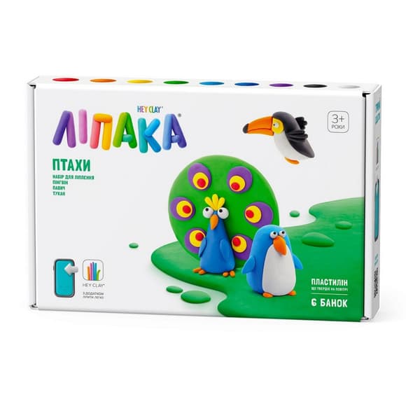 Набор пластилина "Птицы: Пингвин, Павлин, Тукан" ЛИПАКА 60026-UA01 самостоятельно затвердевает