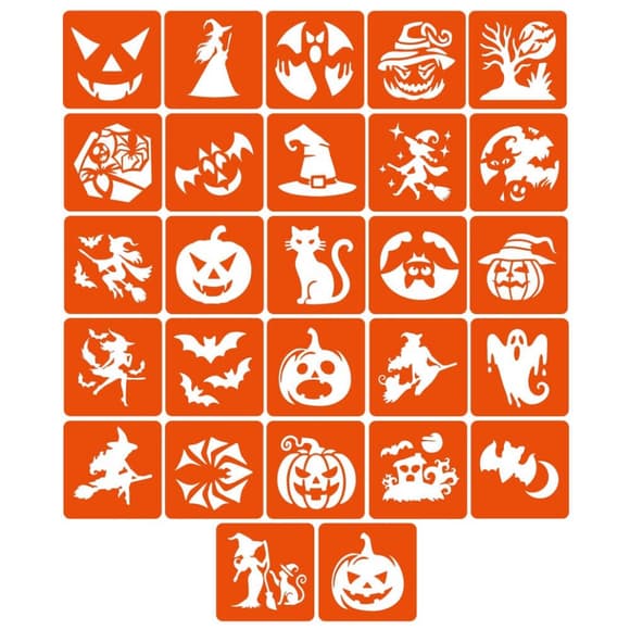 Набор трафаретов для био-тату "Хэллоуин №2" Hallowween-2-27, 27 трафаретов 5х5 см