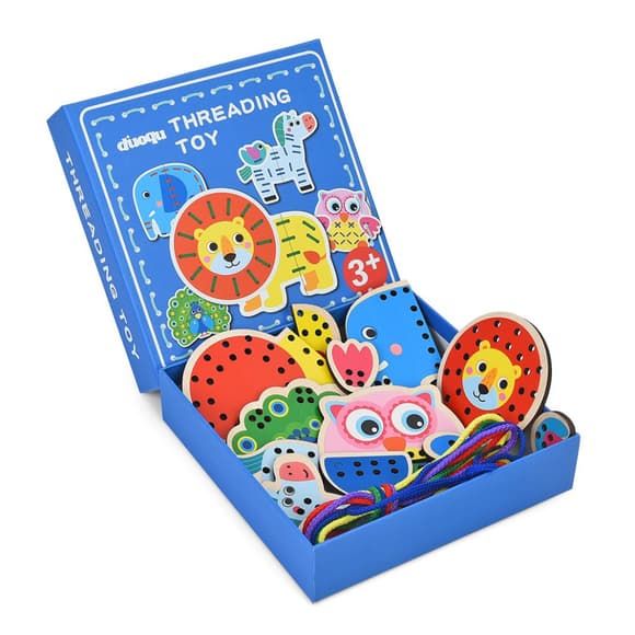 Детская деревянная игрушка-шнуровка "Животные" MD 1985(Blue) 