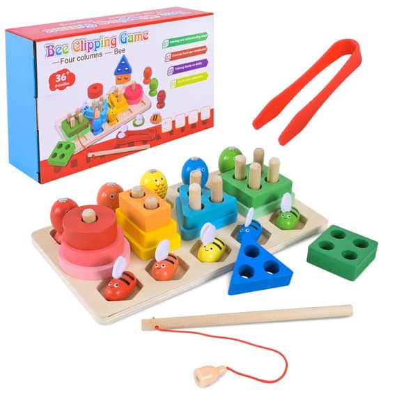 Детская деревянная игрушка "Пирамидка-сортер" C9417 рыбалка, вкладыши