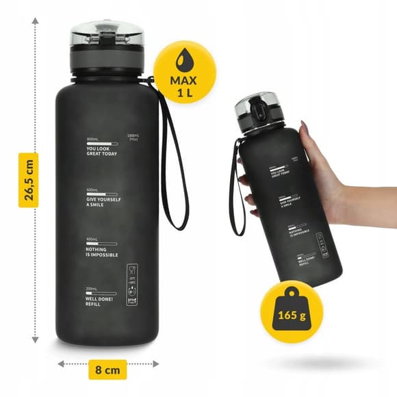 Бутылка для воды спортивная 4FIZJO P-5905973403788, 1000 мл, черный