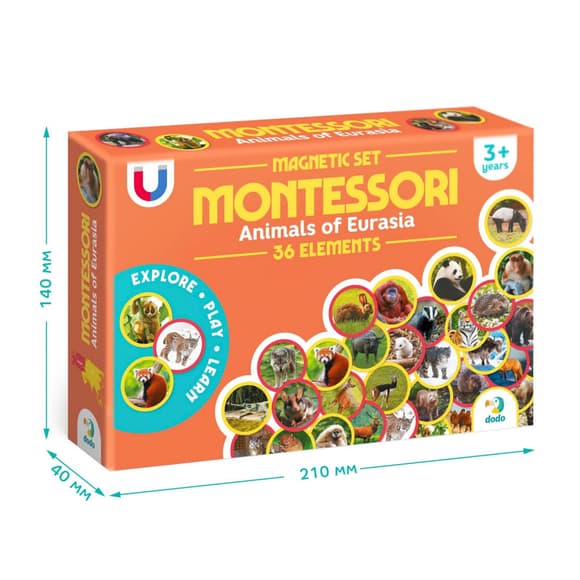 Детский магнитный набор Монтессори "Животные на континентах: Евразия" 200285, 36 элементов