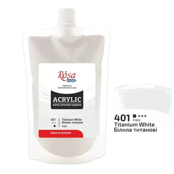 Краска акриловая художественная эластичная "Белила титановые" 401, 200 мл