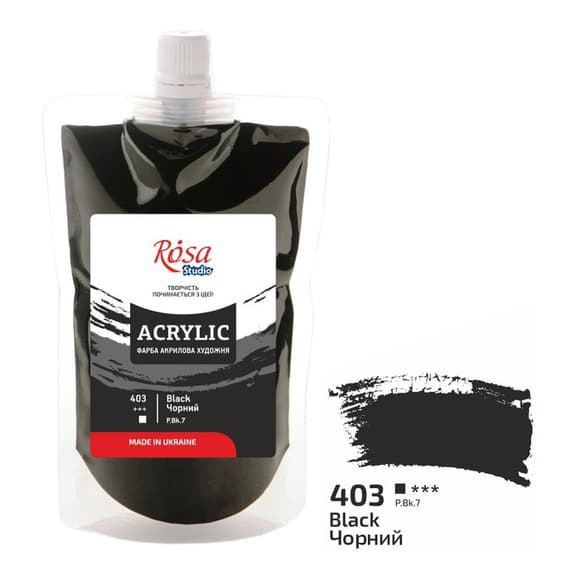 Фарба акрилова художня еласт ична "Чорна" 403, 200 мл