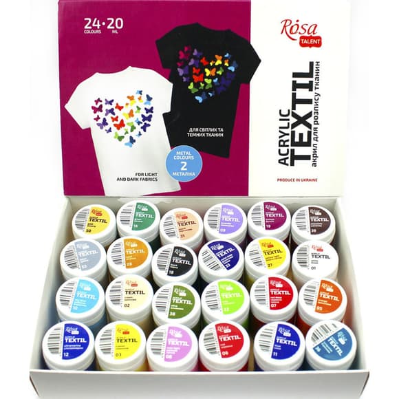 Набір акрилової фарби для розпису тканин 13420217, 24 баночки