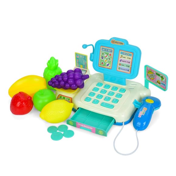 Детский игровой кассовый аппарат 682-2A-2B(Blue) сканер, деньги, продукты