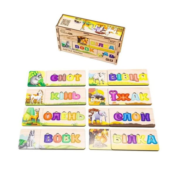 УЦЕНКА!!! Развивающая деревянная игрушка-пазл Азбука животных PuzzleOK Puz-91768-UC
