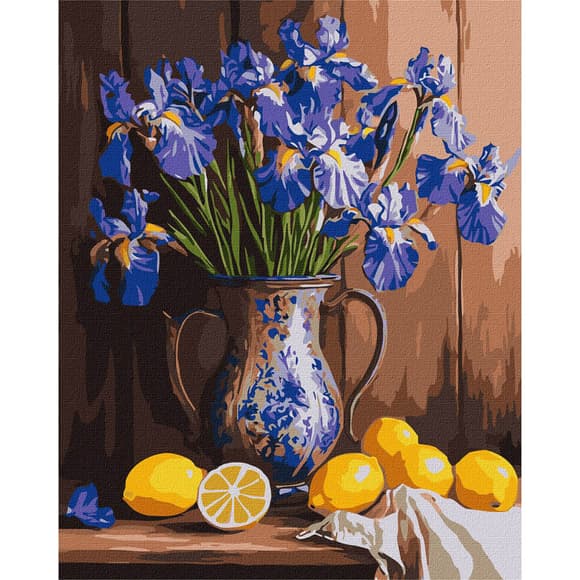 Картина по номерам "Ирисы в вазе и лимоны" KHO3319, 40x50 см