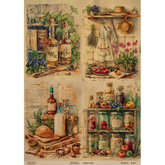 Декупажна я карта на крафт-бумаге "Ботаника Винтаж" FDKDA3-0059, 29,7x42 см