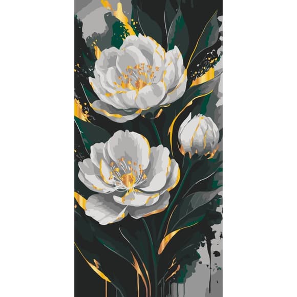 Картина по номерам "Золото пионов" 13159-AC с металлизированными красками 40х80 см