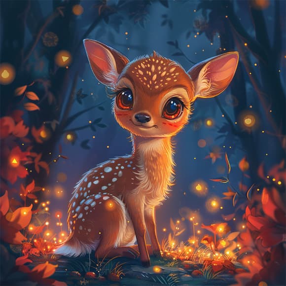 Алмазная мозаика "Маленький олененок" BH008 неполная выкладка 25х25 см