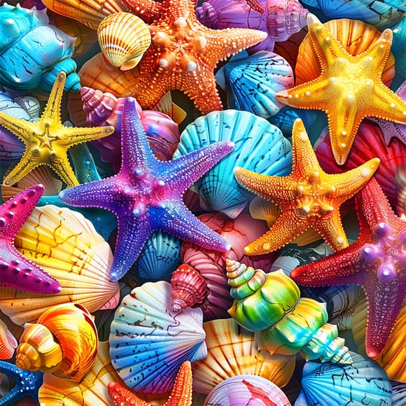 Алмазна мозаїка "Кольорові морські зірки" BH013 неповна викладка 25х25 см