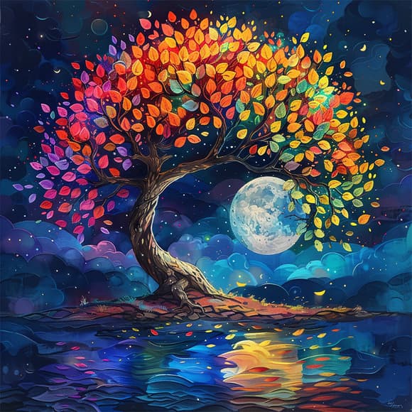 Алмазна мозаїка "Барвисте дерево" BH020 неповна викладка 25х25 см