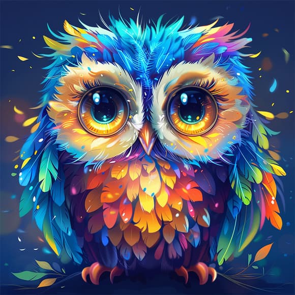 Алмазная мозаика "Разноцветная сова" BH037 неполная выкладка 25х25 см