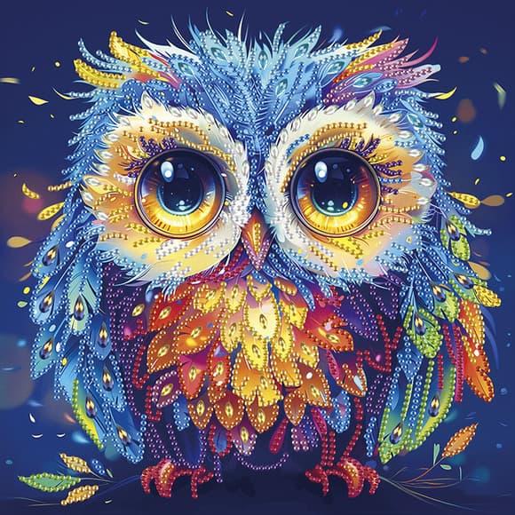 Алмазная мозаика "Разноцветная сова" BH037 неполная выкладка 25х25 см