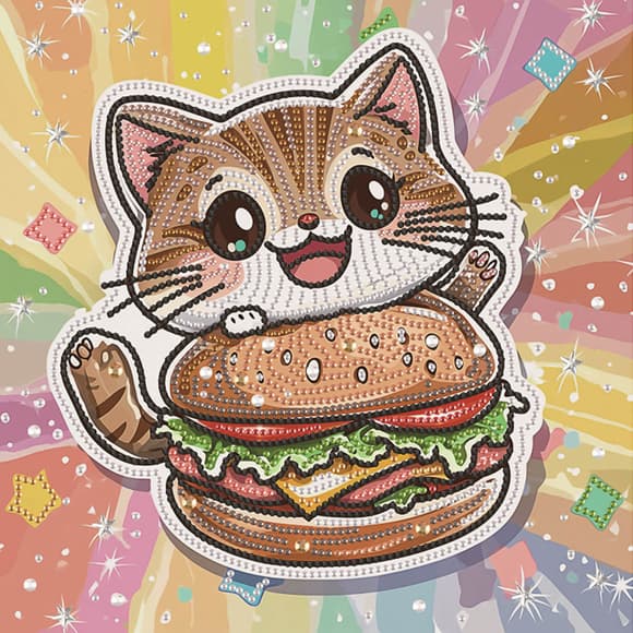 Алмазна мозаїка "Кошеня з гамбургером" DBS52207 неповна викладка 25х25 см