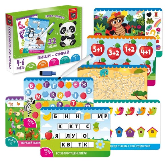 Дитячі розвивальні картки "Пиши-стирай Панда" VT5010-42, 16 сторінок