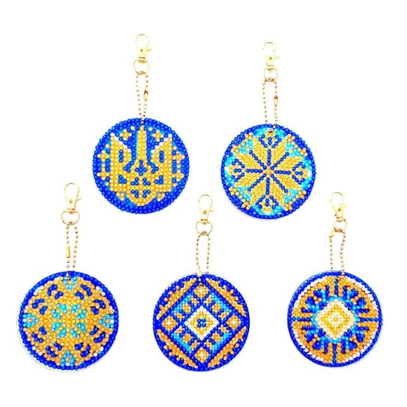Набор брелков алмазная выкладка Украинские орнаменты BR39, 5 штук