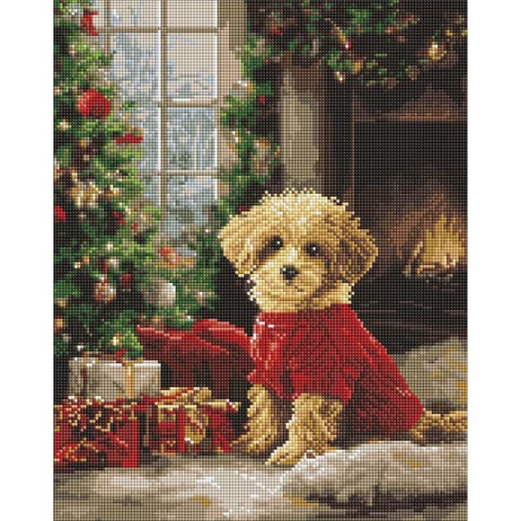 Алмазна мозаїка "Пудель біля ялинки" AMO20011, 40х50 см