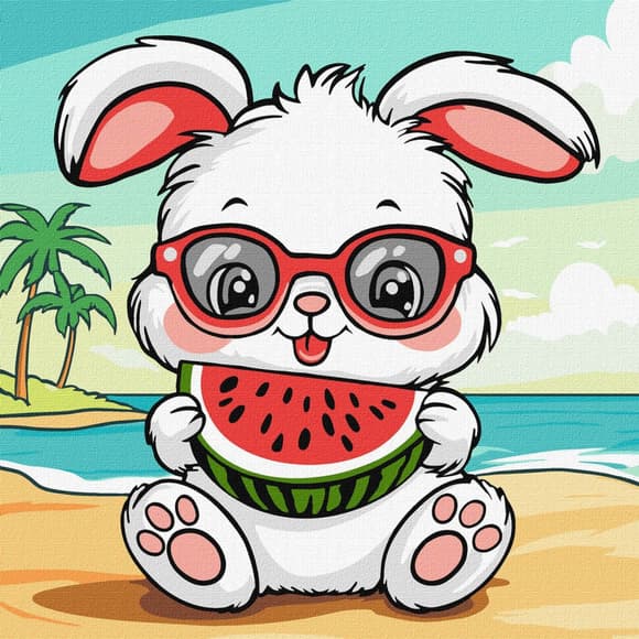 Картина по номерам "Лето. Зайчик с арбузом" KHO1257, 25х25 см