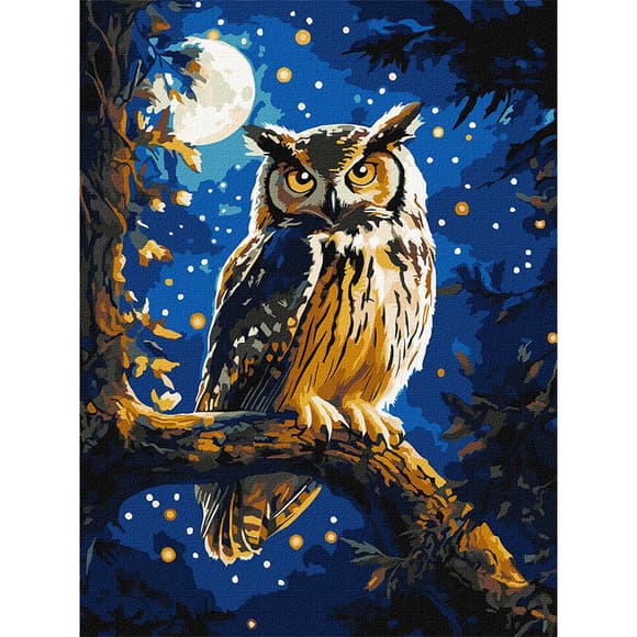 Картина по номерам "Ночная сова" ©art_selena_ua KHO6681 с красками металик 30х40 см