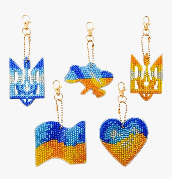 Набор брелков алмазная выкладка "Символы Украины" BR38, 5 шт