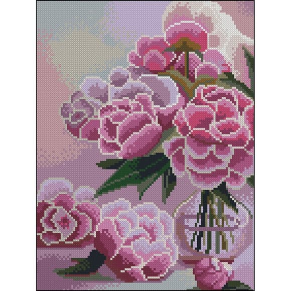 Алмазная мозаика без подрамника "Розовые пионы" ZAV3040-44, 30х40 см