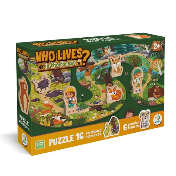 Дитячий пазл з дерев'яними фігурками "Хто живе в лісі?" 300608, 16 елементів