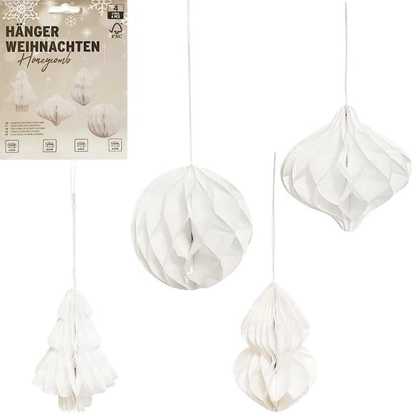Набор подвесных бумажных новогодних украшений "Белые фигуры" CG-3, 4 шт