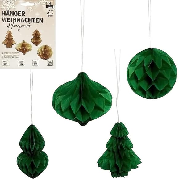 Набор подвесных бумажных новогодних украшений "Зеленые фигуры" CG-2, 4 шт