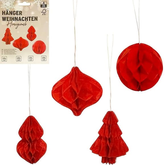 Набор подвесных бумажных новогодних украшений "Красные фигуры" CG-1, 4 шт