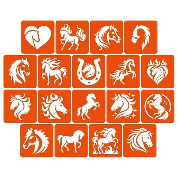 Набір трафаретів для біо-тату "Коні" horses_5x5_18_1, 5х5 см