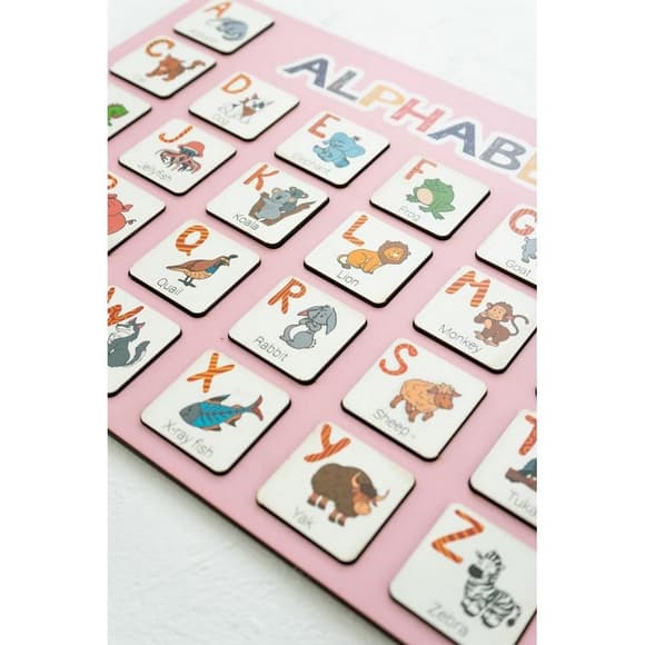 Деревянный алфавит-вкладыш английский "ALPHABET" 3240-03-001 розовый 29х39 см