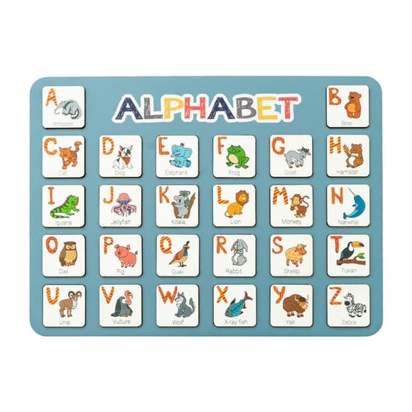 Дерев'яна абетка-вкладиш англійська "ALPHABET" 3240-03-002 синя 29х39 см